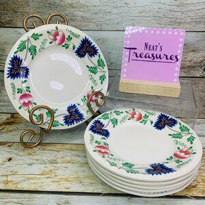 Iroquois GREENFIELD VILLAGE Ford Museum Red Blue Flower Bread Side Plates Set 6